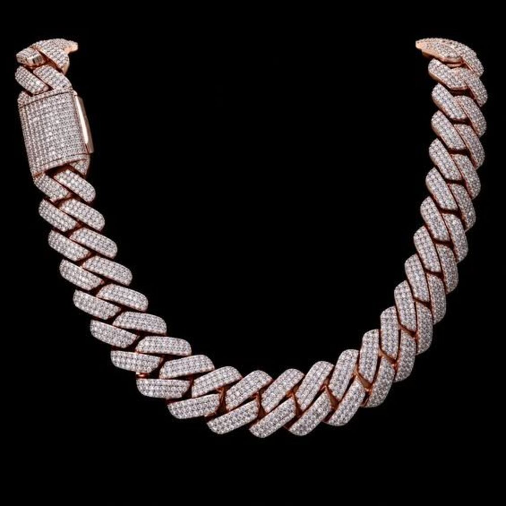 Moissanite Cuban Link Chain Rose Gold 22in
